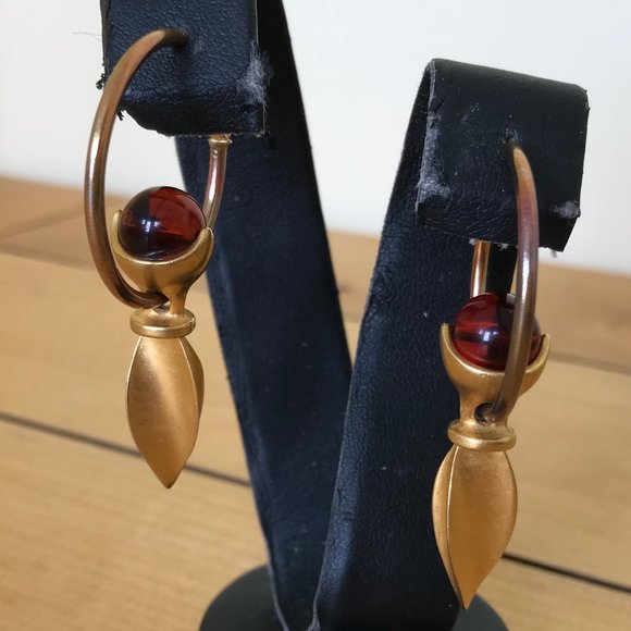 Large Hoop Earrings with Gold Tone Swinging Pendulum Swirl Point Hinge Back 2" - Picture 5 of 7